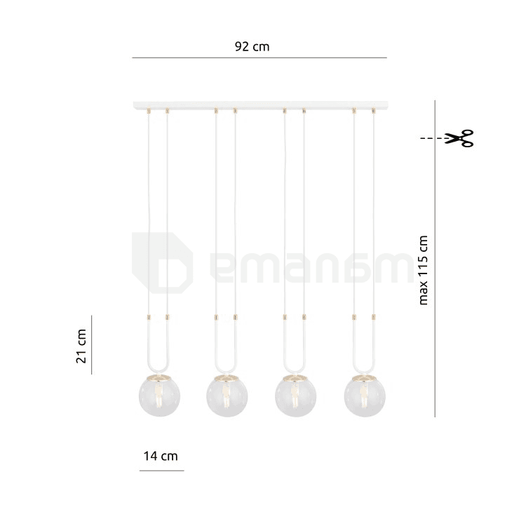საკიდი EMIBIG GLAM 4 E14 4x MAX 40W თეთრი გამჭირვალე