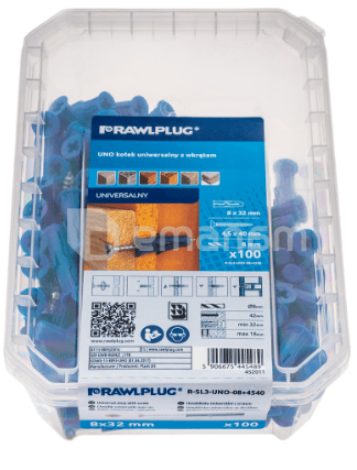 დიუბელი უნივერსალური RawlPlug UNO 8x32 მმ 100 ც R-SL3-UNO-08+4540