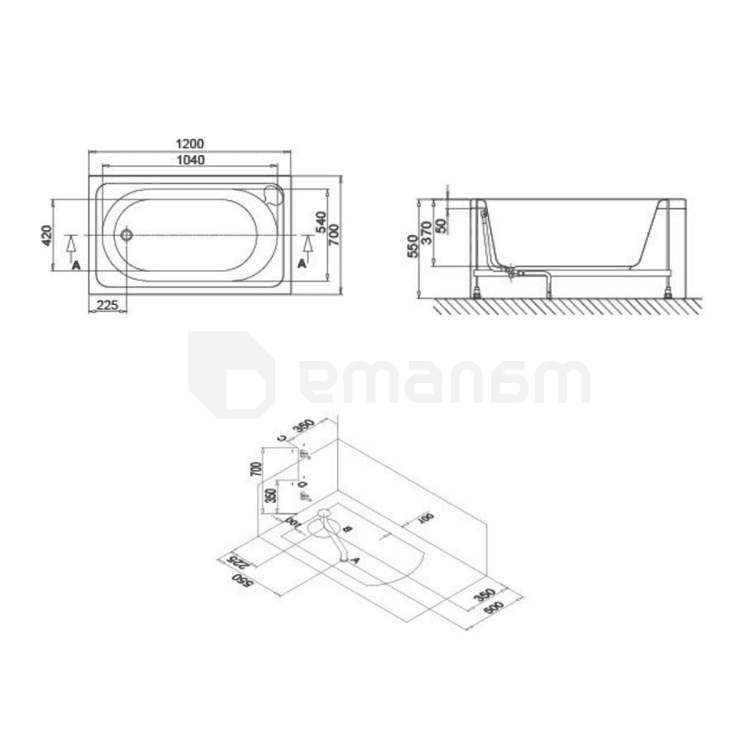 აბაზანა აკრილის SANICA Belen 120x70სმ B+L+FP+SP