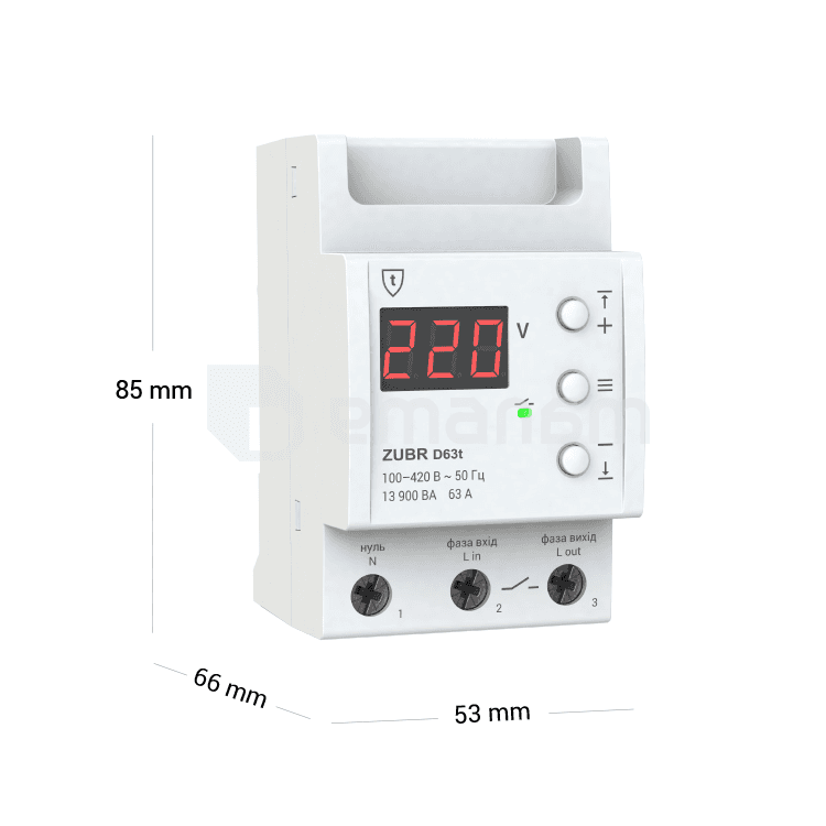 რელე ZUBR ერთფაზიანი ძაბვის 3 მოდულისთვის 63 A 13 900VA D63t