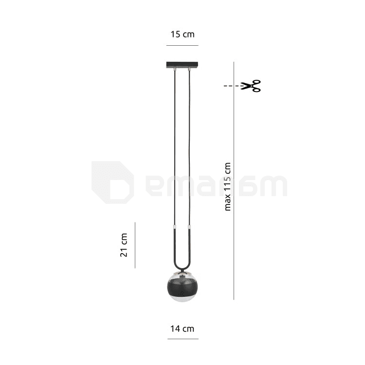 საკიდი EMIBIG GLAM 1 E14 1x MAX 40W BLACK STRIPE