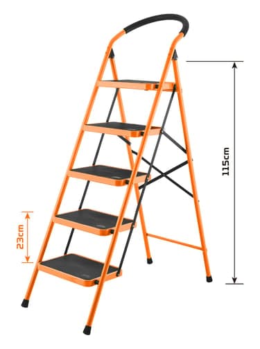 მეტალის კიბე Wokin 682005, 5 steps, 150Kg, Steel Ladder, Black/Orange