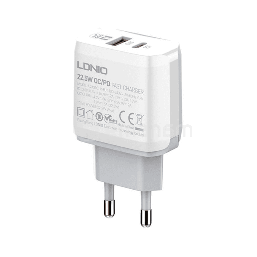 დამტენი LDNIO A2421C 22.5W Type-C to Lightning კაბელი