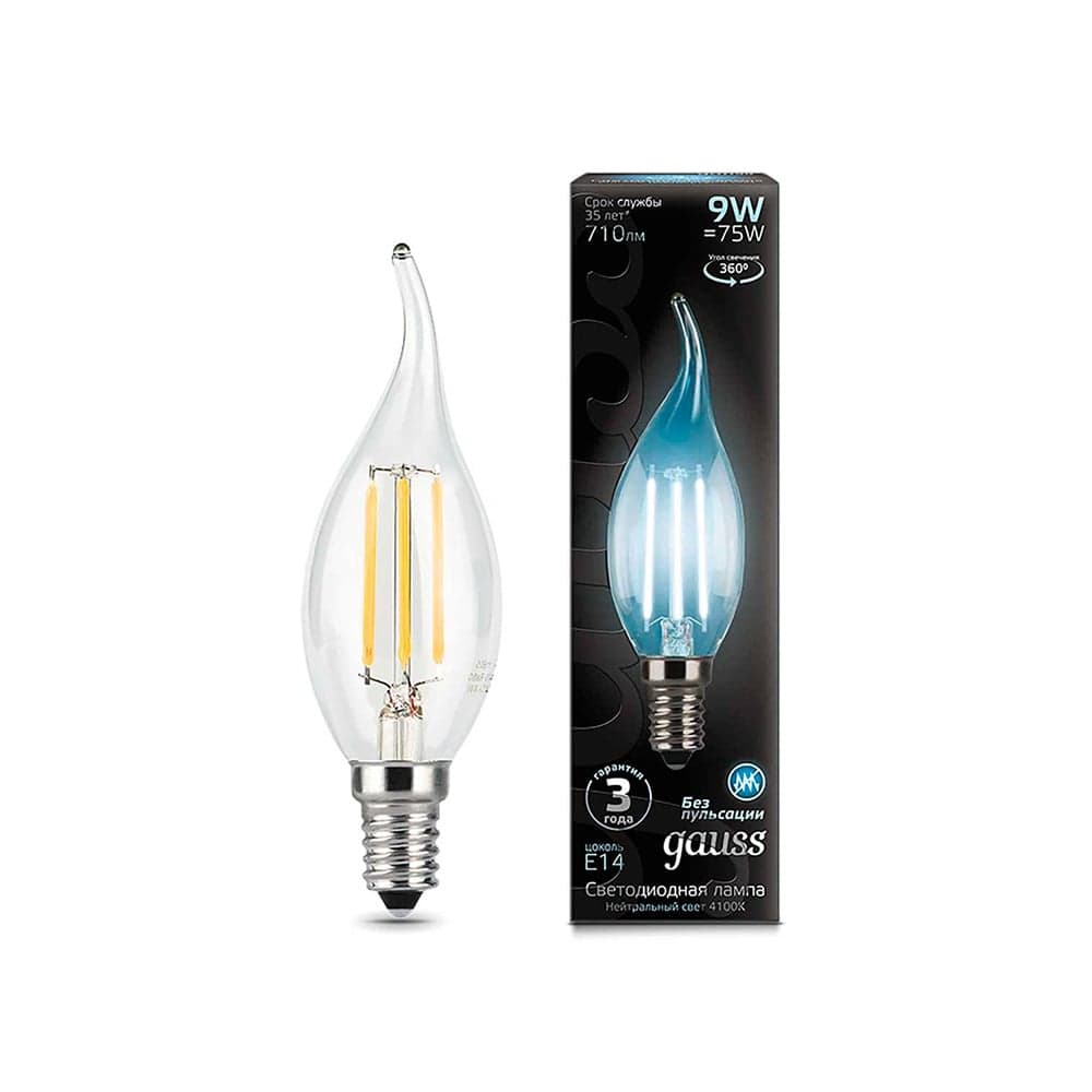 LED ნათურა Filament Candle Tailed 9W E14 4100K Gauss Black