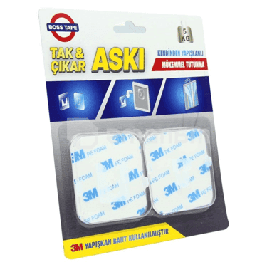 საკიდი ჩამკეტით წებოვანი Boss Tape 60x60 მმ 2 ც გამჭვირვალე
