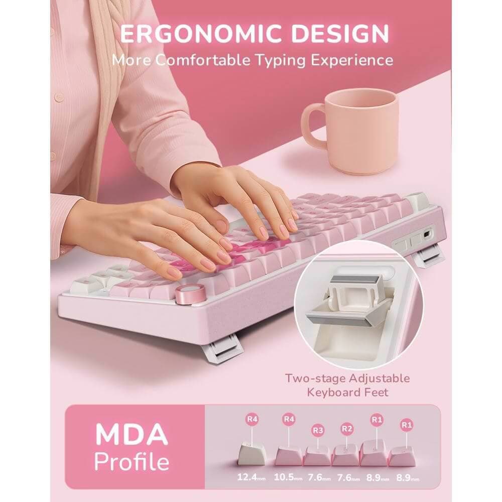 კლავიატურა Royal Kludge RKR75-PM-XH RGB Mechanical Keyboard, Cream Switch, Hot Swappable, Wired, USB, Pink Melody