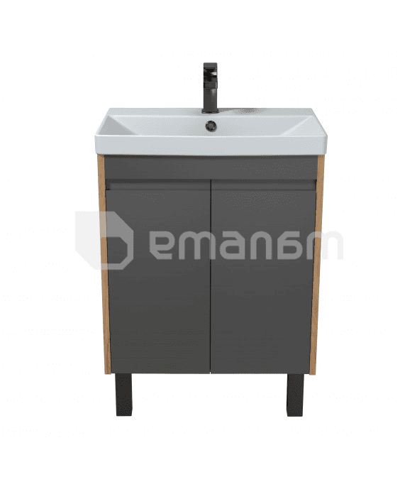 აბაზანის ტუმბო ხელსაბნით OLIVE 60-U Wood/Grey Sempre 61 სმ