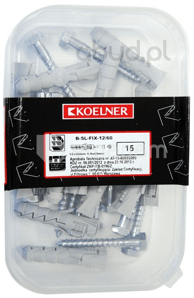 დიუბელი Koelner 12 მმ ექვსწახნაგა სჭვალით  8.0x60 მმ 15 ც B-SL-FIX-12/60  ყუთი