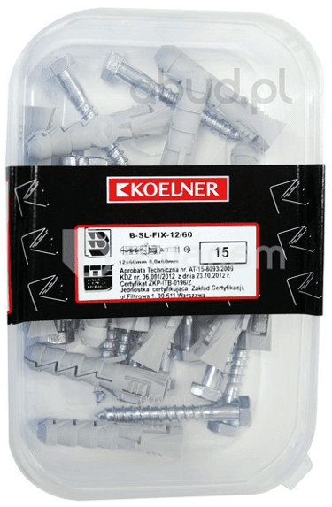 დიუბელი Koelner 12 მმ ექვსწახნაგა სჭვალით  8.0x60 მმ 15 ც B-SL-FIX-12/60  ყუთი