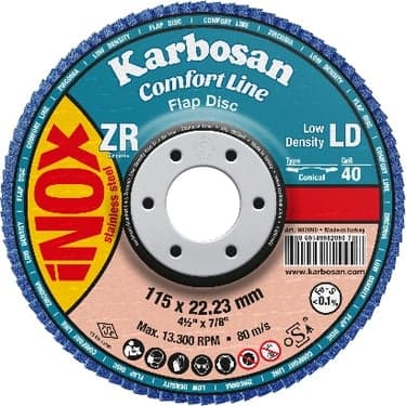 125 mm რკინის მოსახეხი დისკი ZXR11 LD CONIC FLAP DISC 40 GRIT ცირკონი 10ც/ყ  KARBOSAN