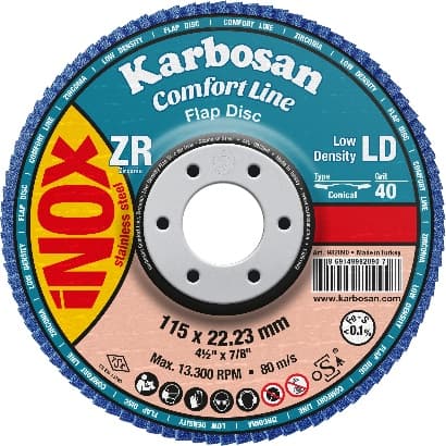 125 mm რკინის მოსახეხი დისკი ZXR11 LD CONIC FLAP DISC 40 GRIT ცირკონი 10ც/ყ  KARBOSAN