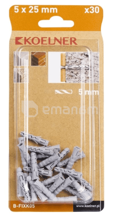 დიუბელი Koelner 30 ც B-FIXK05 5x25mm ბლისტი