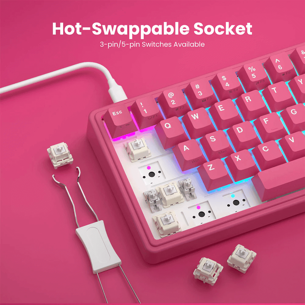 კლავიატურა Royal Kludge RKR65-BR-XH RGB Mechanical Keyboard, Cream Switch, Hot Swappable, Wired, USB, Berry Red