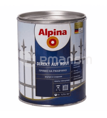 ემალი Alpina DIREKT AUF ROST RAL9006 ვერცხლისფერი 750 მლ
