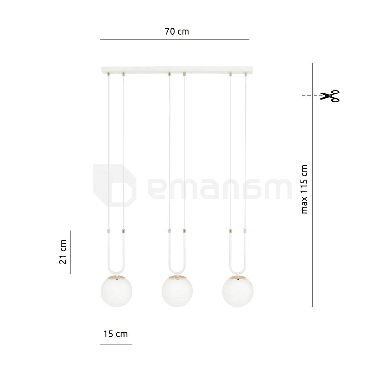 საკიდი EMIBIG GLAM 3 E14 3x MAX 40W WHITE OPAL