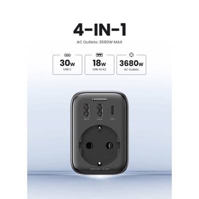 ადაპტერი UGREEN CD314 (90613) Nexode, 30W, 1 Socket, USB-A, Type-C, Gray