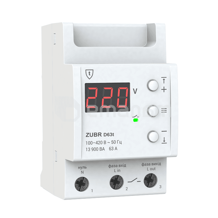 რელე ZUBR ერთფაზიანი ძაბვის 3 მოდულისთვის 63 A 13 900VA D63t