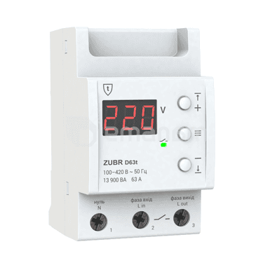 რელე ZUBR ერთფაზიანი ძაბვის 3 მოდულისთვის 63 A 13 900VA D63t