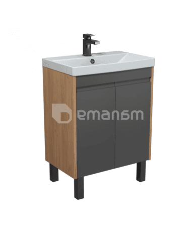 აბაზანის ტუმბო ხელსაბნით OLIVE 60-U Wood/Grey Sempre 61 სმ
