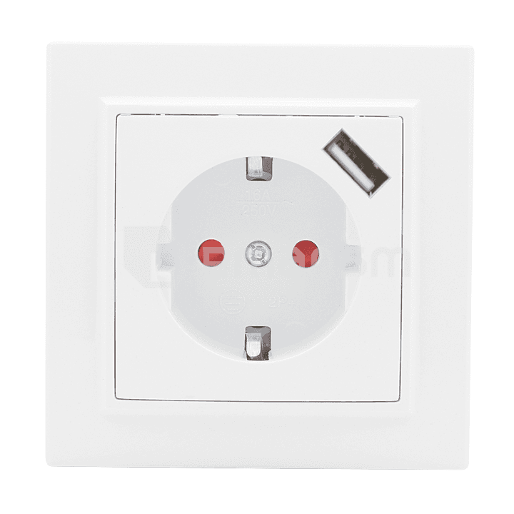 როზეტი EKF 16A USB პორტით დამიწებით თეთრი