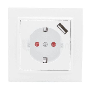 როზეტი EKF 16A USB პორტით დამიწებით თეთრი