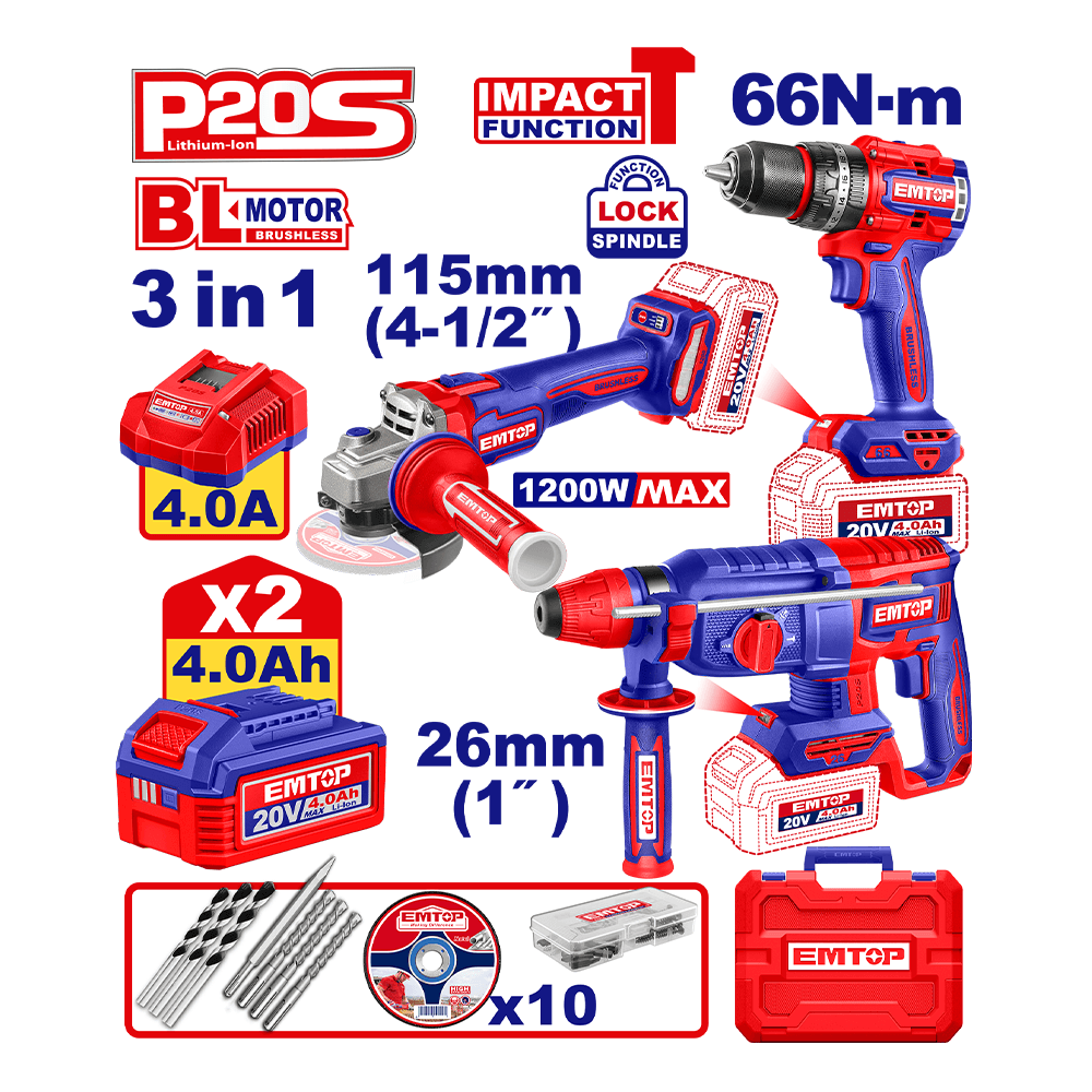 ელექტრო ხელსაწყოების ნაკრები EMTOP 3 IN 1 ECKL202598