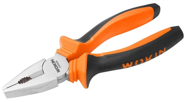ბრტყელტუჩა რეზინის სახელურით Wokin 100006, 160MM, 6", Combination Pliers, Black/Orange