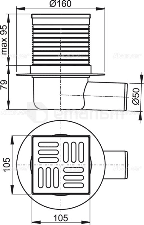 ტრაპი Alcadrain APV31 105x105/50 მმ