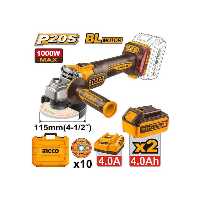 ელექტრო კუთხსახეხი 20V-115MM Li-Ion Proline (CAGLI271532) INGCO