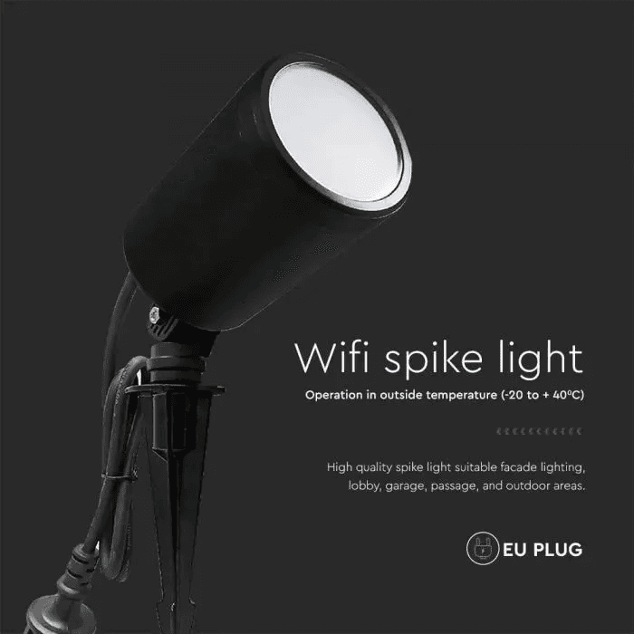 ბაღის სანათი V-TAC LED 5.2W WIFI RGB 3IN1+RGB შავი IP65 3014