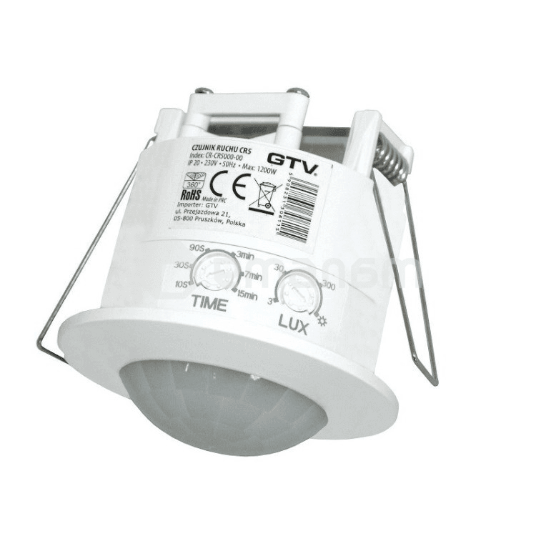 მოძრაობის სენსორი GTV CR-5 თეთრი 500W 360° ჩაფლული 6m 2.2 4 м IP20