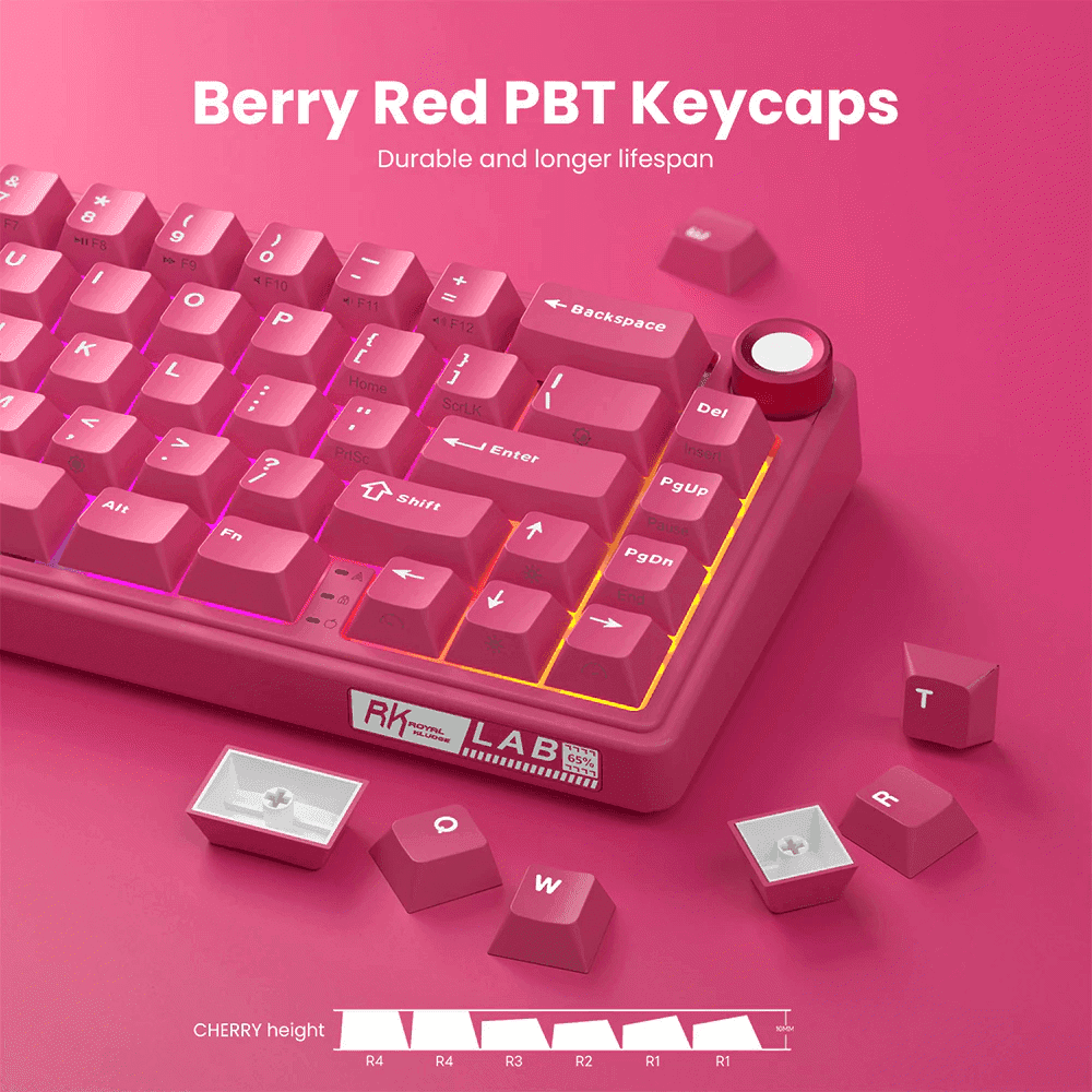 კლავიატურა Royal Kludge RKR65-BR-XH RGB Mechanical Keyboard, Cream Switch, Hot Swappable, Wired, USB, Berry Red