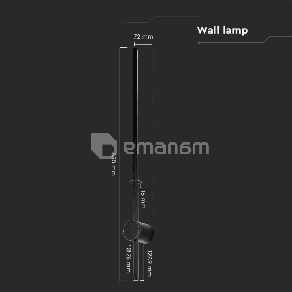 ლედ კედლის განათება V-TAC 12W 4000K 1590Lm შავი ფერი IP65 6835