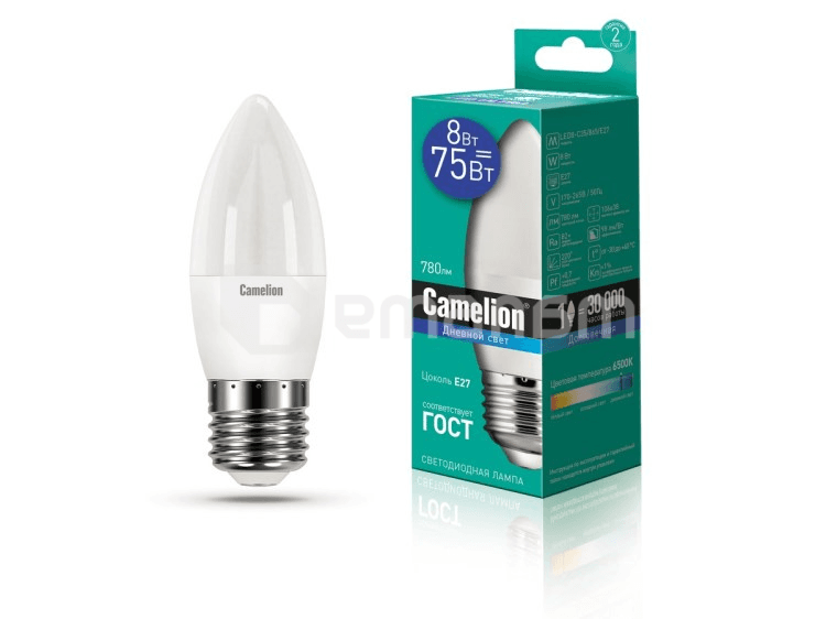 შუქდიოდური ნათურა Camelion 8W С35 Е27 6500K