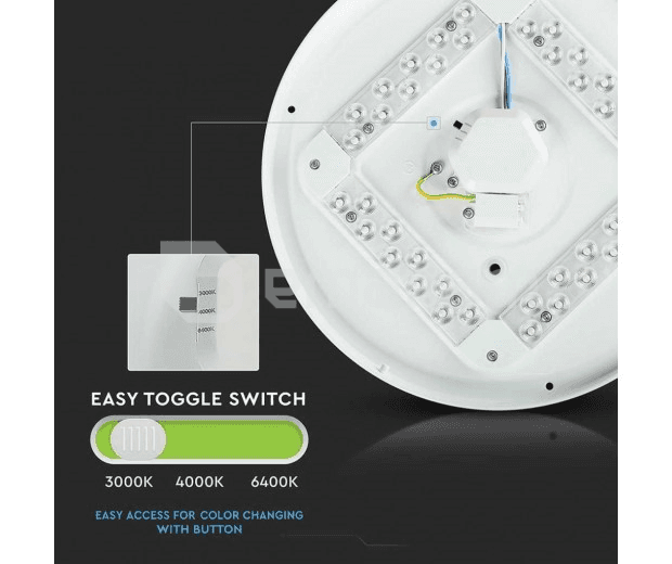 ჭერის განათება LED V-TAC 24W 3000 6500K 2600Lm CCT CHANGING 3IN1 მრგვალი 217606