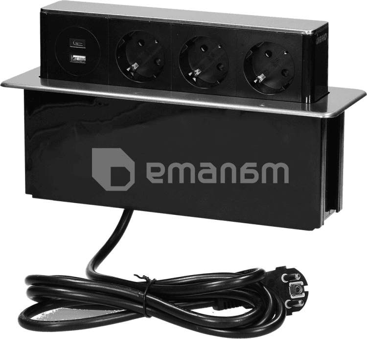 დამაგრძელებელი სამაგიდო 3 ORNO 2მ USB A USB C Schuko შავი ვერცხლისფერი