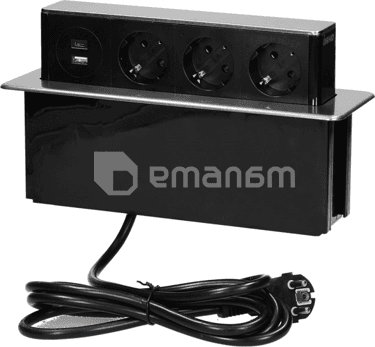 დამაგრძელებელი სამაგიდო 3 ORNO 2მ USB A USB C Schuko შავი ვერცხლისფერი