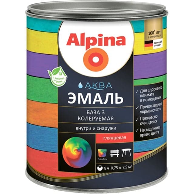 აკრილის ემალი Alpina Aqua კოლირებადი პრიალა 0.85 ლ