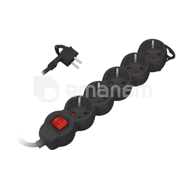 დამაგრძელებელი VIRONE 5 3მ 3 1.5მმ² Schuko ამომრთველი შავი