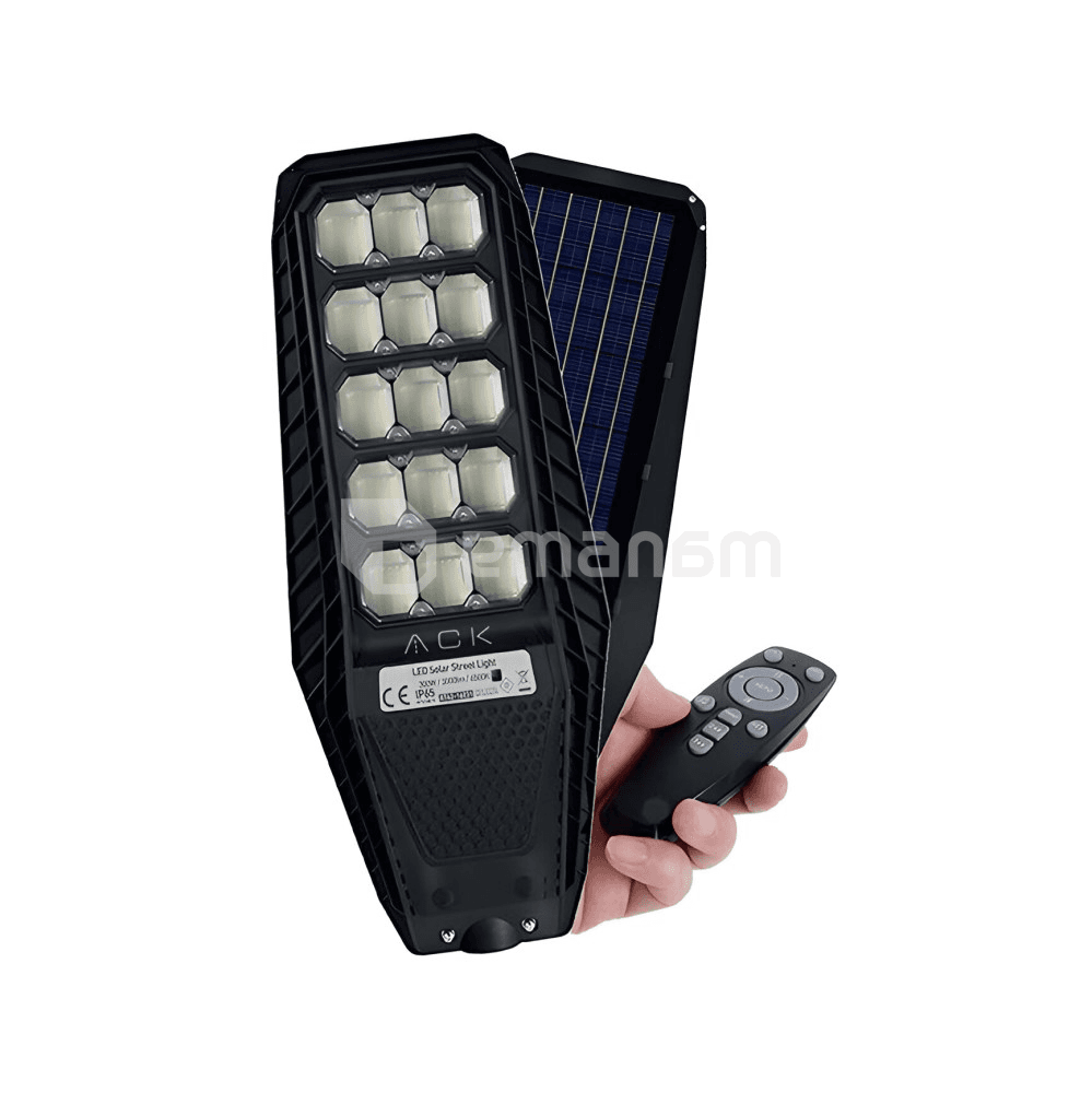პროჟექტორი ACK მზის ენერგიაზე 300W 6500K 3000Lm მოძრაობის სენსორი IP65