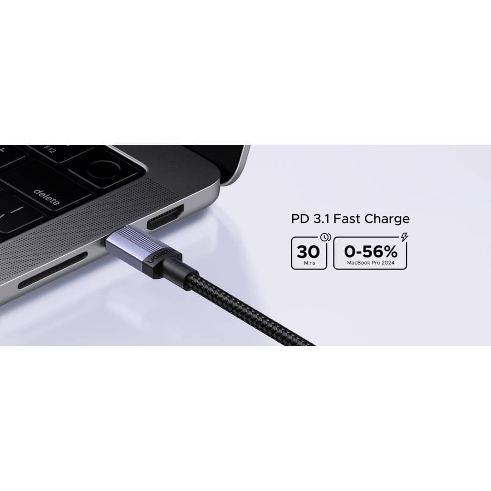 USB კაბელი UGREEN L532 (65907), 240W, Type-C to Type-C PD Fast Charging Cable, 1m, Space Gray