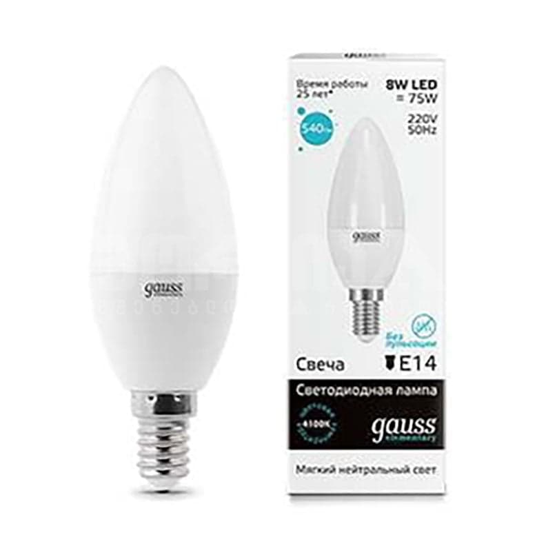 ლედ ნათურა Candle 8W E14 4100K gauss el - 33128