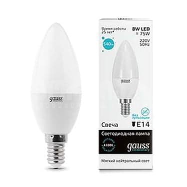 ლედ ნათურა Candle 8W E14 4100K gauss el - 33128