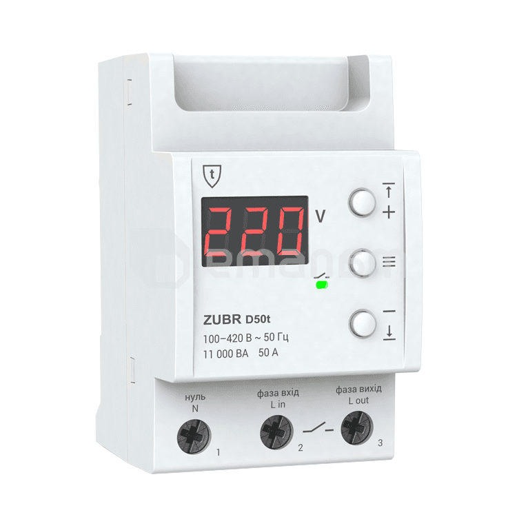 რელე ZUBR ერთფაზიანი ძაბვის 3 მოდულისთვის 50A 11 000 VA D50t