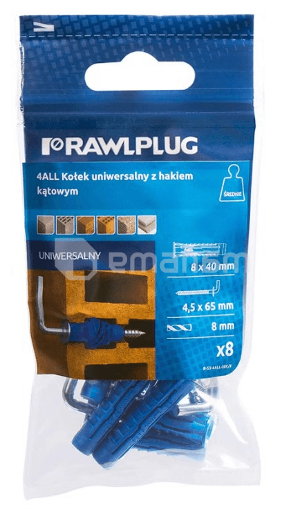 დიუბელი უნივერსალური RawlPlug 8x40მმ  კავით 8 ც R-S3-4ALL-08K/8