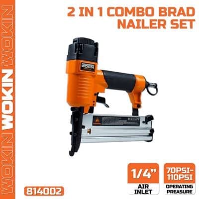 პნევმატური სტეპლერი Wokin 814002, 2 IN 1 Combo Brad Nailer Set (INDUSRIAL), Orange