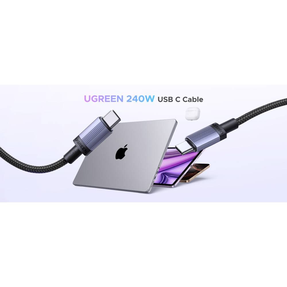 USB კაბელი UGREEN L532 (65907), 240W, Type-C to Type-C PD Fast Charging Cable, 1m, Space Gray