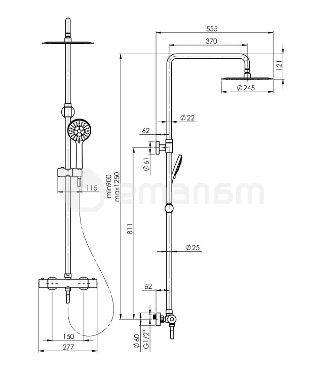 საშხაპე სისტემა Rubineta Olo BK Thermo 15 BK