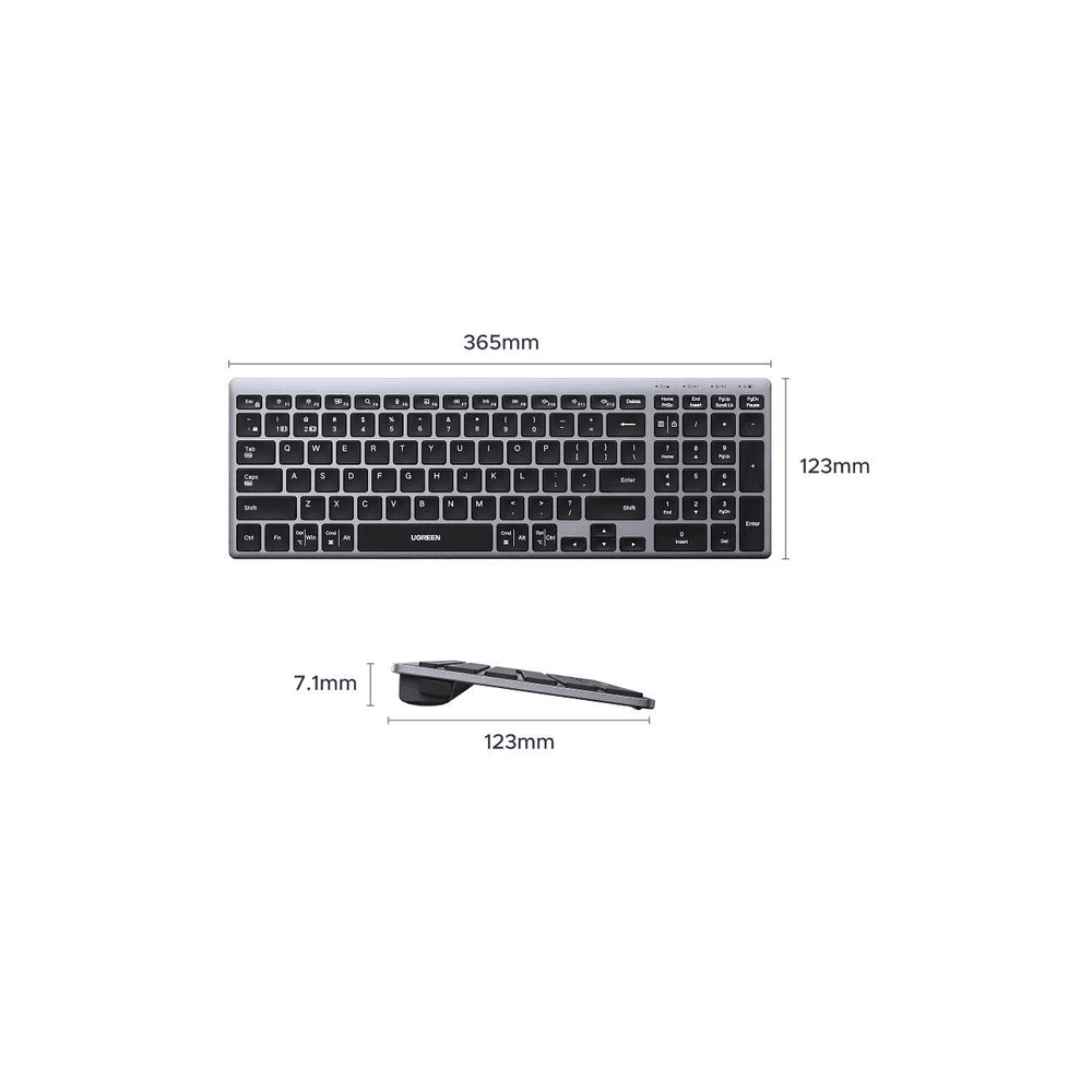 კლავიატურა UGREEN K552 (75163), Wireless, Bluetooth, USB, Keyboard, Grey