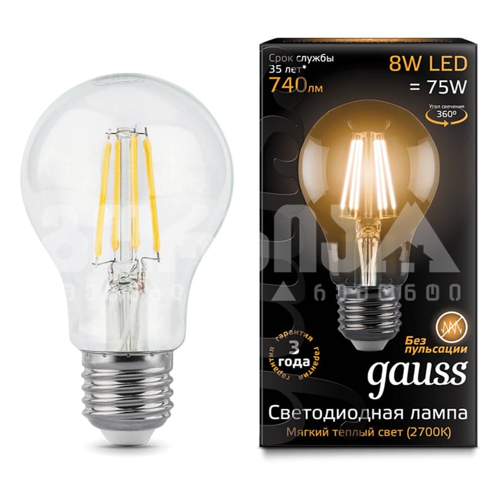 ლედ ნათურა Filament A60 E27 8W 2700К - 102802108	